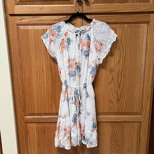 LOFT White Dress with Blue and Orange Floral Pattern, EUC, Size M